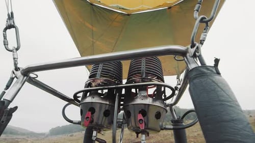 Hot Air Balloon Burner Ignites on Cloudy Day