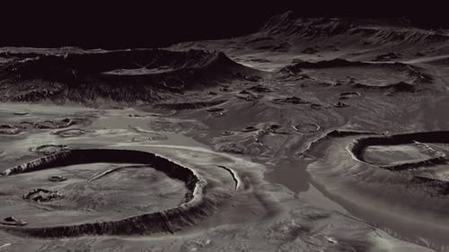 3D Flyover Animation of a Barren Lunar Landscape with Craters