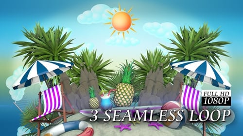 Animated Tropical Summer Beach Vacation Elements