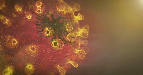 Albania Flag With Corona Virus Bacteria