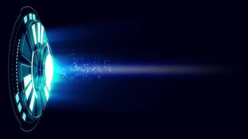 Rotation of glowing blue circle technology on black background