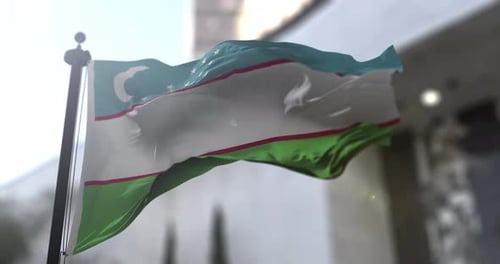Uzbekistan National Flag Waving Loop with Realistic Fabric
