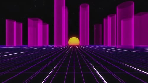Retro Futuristic Grid Cityscape Loop