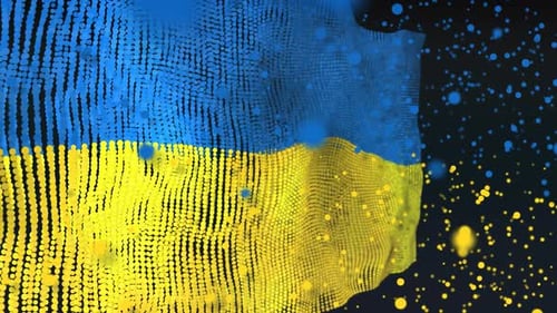 Abstract Ukrainian Flag Waving Digital Particle Animation Background