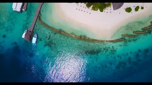 Aerial above abstract of tropical seashore beach break by blue water with white sandy background of