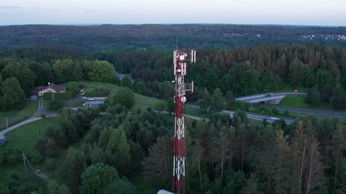 Telecommunications tower carrying broadcasting antennas for gsm, 3G, 4G and 5G cellular networks. Ae