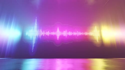 Audio equalizer background. Music control levels wave. Multicolored neon lights.