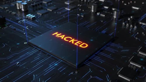 Zentraleinheit auf einer Leiterplatte. Chip-Beschriftung-Hack.