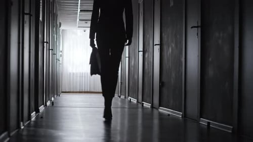 Silhouetted Figure Walking Down a Dark Hallway