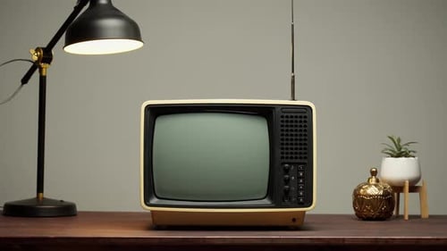 Retro Television Set on Desk with Static