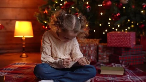 Girl Writing Letter at Christmas in Cozy Setting