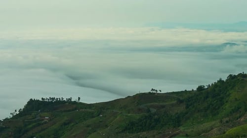 Green Hills with Clouds Aerial View