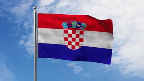 Croatian Flag Waving in the Wind with Realistic Fabric Motion