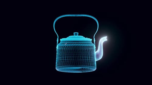Futuristic Wireframe Teapot Rotation with Neon Glow