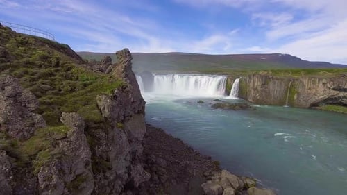 Drone Aerial Footage of the Godafoss Waterfall in North Iceland
