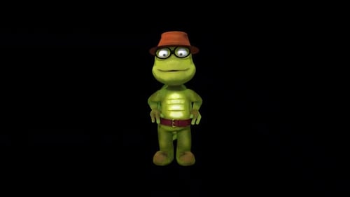 Cute Animated Frog Character in Hat and Glasses Dancing
