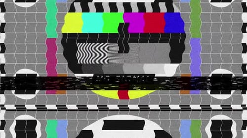 Retro TV Test Pattern with Heavy Glitch and Static Overlay