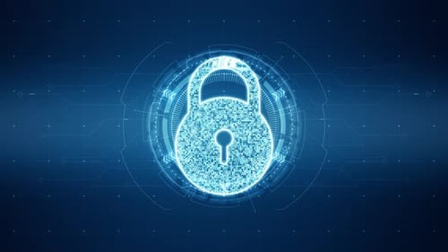 Blue Security key with rotation circle with HUD technology futuristic elements abstract background