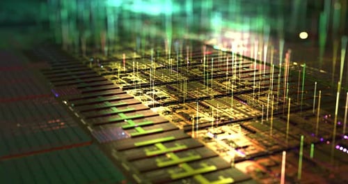 Futuristic Animated Circuit Board with Glowing Data Flow