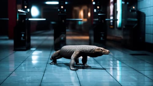 Dragon de Comodo dans la station de métro souterraine