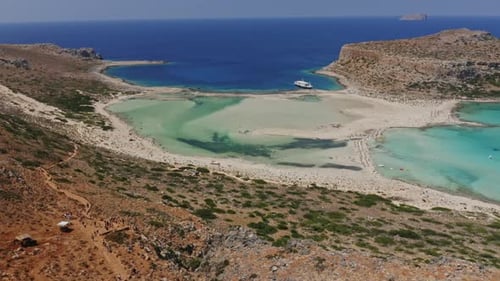Picturesque Drone Shot of Balos Beach Lagoon in Crete, Greece