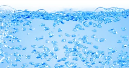 Many Bubbles in Water Close Up, Abstract Water Wave with Bubbles in Slow Motion