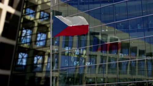Czech Republic Flag Waving on Modern Office Building