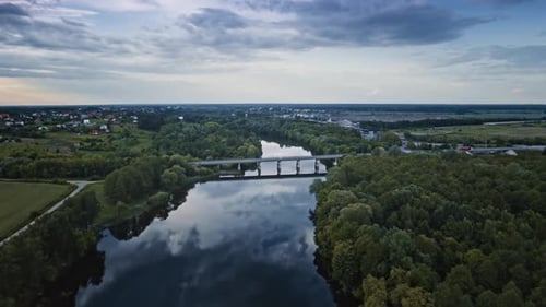 Aerial View of the Bridge and the Road Over the River