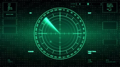 Futuristic Radar Screen with Scanning HUD Interface