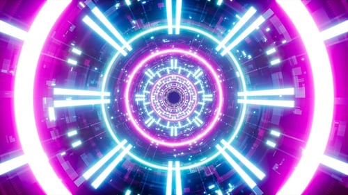 Faisceau bleu scintillant dans le tunnel technologique futuriste