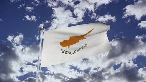 Cyprus Flag With Sky 4k
