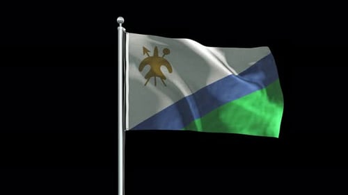 Realistic Lesotho Flag Waving on Flagpole