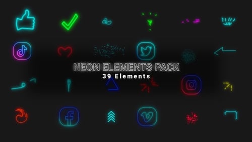 Glowing Neon Social Media Icons and Elements