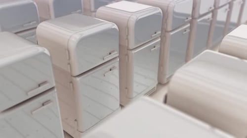 A Lot Of Vintage Style Refrigerators In A Row 4k