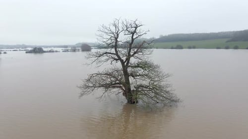 Aerial View of Flooding in the UK During the Winter Causing Devastation