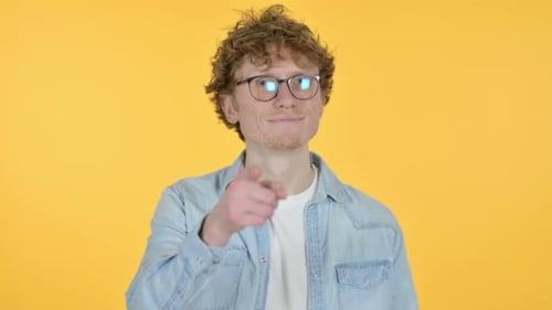 Call Me Gesture By Redhead Young Man Yellow Background