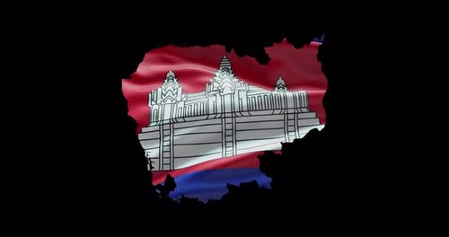 Cambodia national flag background with country shape outline. Alpha channel animation