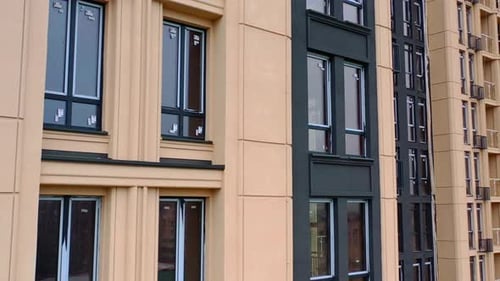 Aerial view of apartment building. Aerial view of multi storey apartment building
