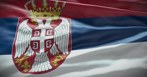 Realistic Waving Serbian Flag Animation with Detailed Fabric Texture