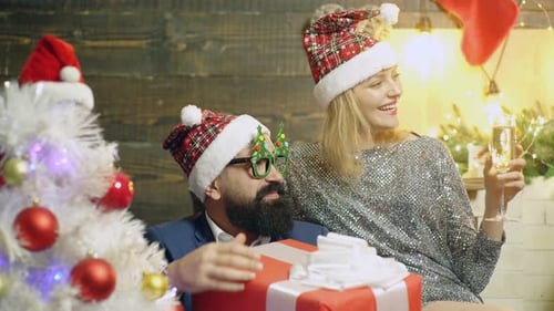 Friends Celebrate Christmas Wearing Festive Party Hats