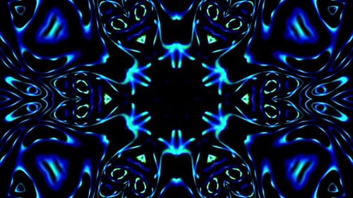 Dynamic Abstract Glowing Blue Green Kaleidoscope Pattern