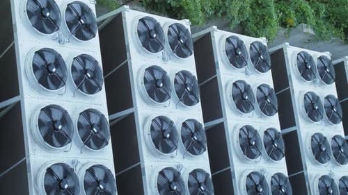 Metal Blocks with Industrial Conditioners and Hotel Fans