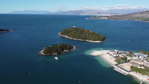 Aerial drone view of the beautiful seaside coast on a sunny day