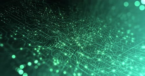 Abstrakte digitale Stadt. Digitale Leiterplatte, Hauptplatine, Digitalchip.