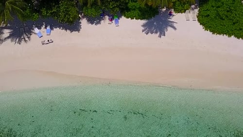Copy space abstract of tourist beach journey by blue lagoon and sand background near waves