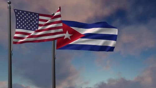 Cuba Flag Waving Along With The National Flag Of The USA - 2K