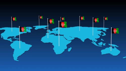 Waving Afghanistan Flags On World Map For Global Presence