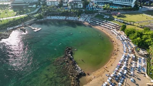 Beautiful beach on the Mediterranean Sea aerial view 4 K