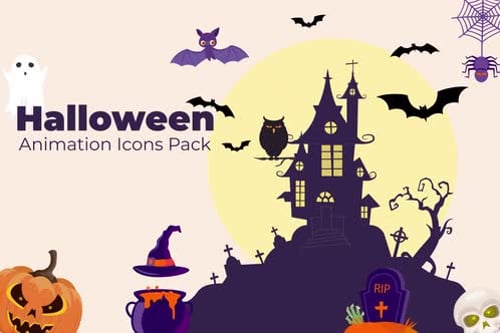 Animated Halloween Icons Pack in Flat Design