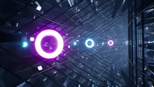 Vj Glowing Ring Neon Tunnel Cages 4K Loop